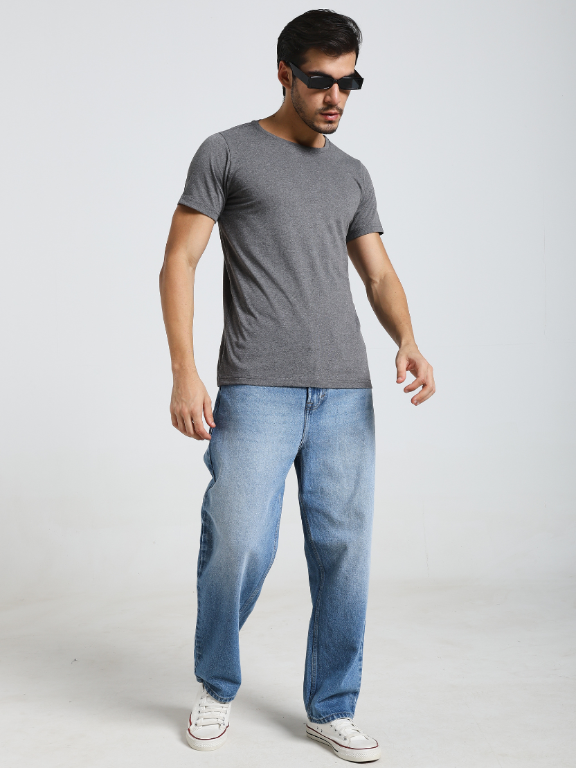 Sthula's Men Grey Melange Cotton T-Shirt
