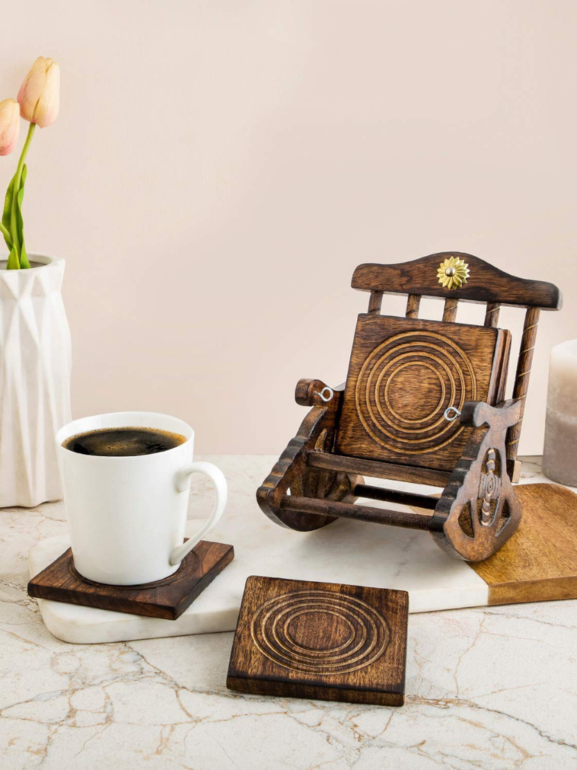 Sthula's Brown Wooden Chair Coaster Set