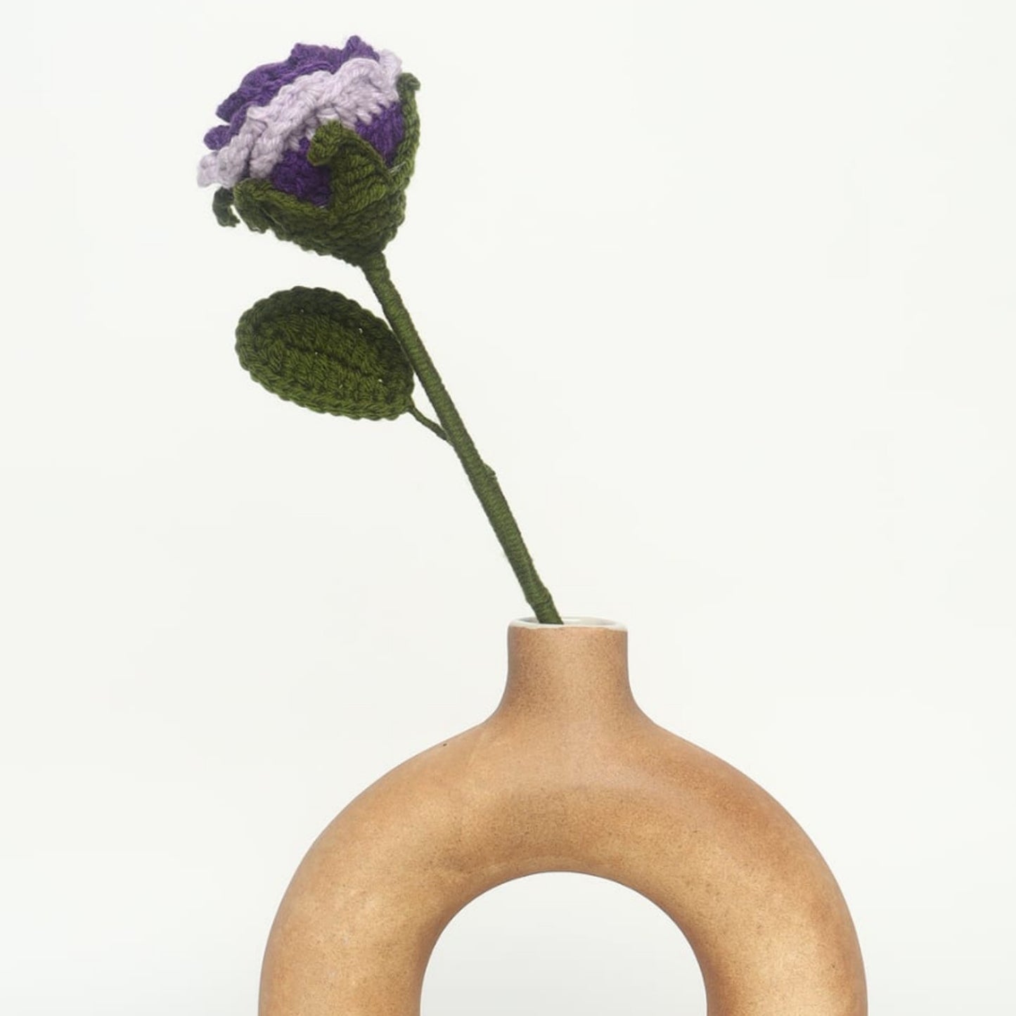 Sthula's Handmade Crochet Purple Rose Flower with Green Stem