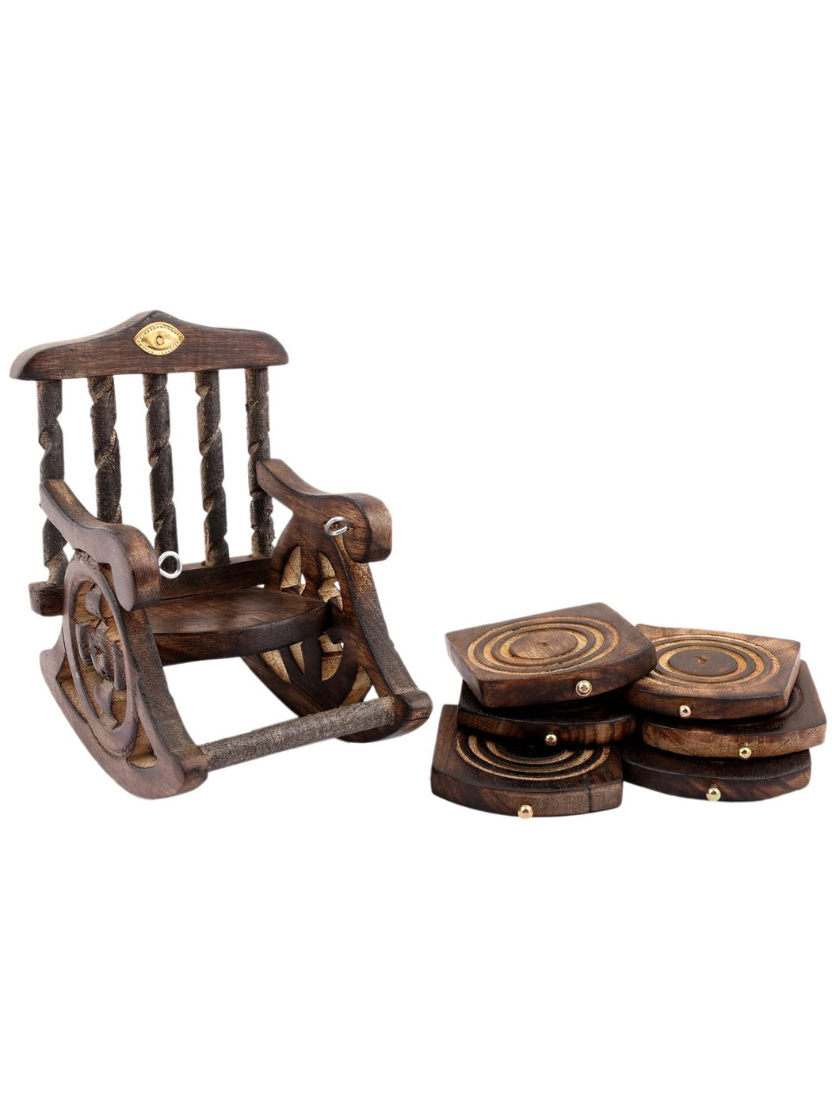 Sthula's Brown Wooden Chair Coaster Set