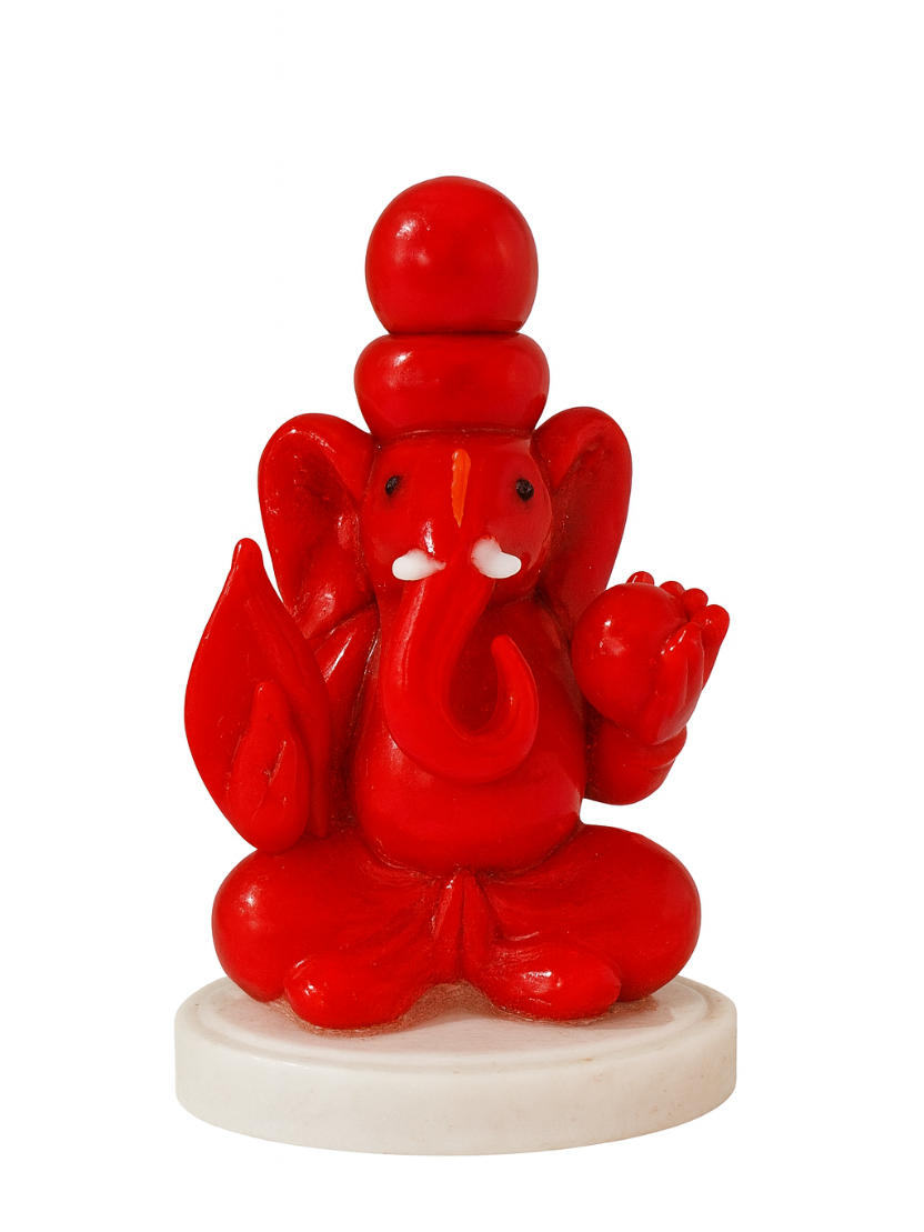 Sthula's Handcrafted Red Lord Ganesha Idol Showpiece