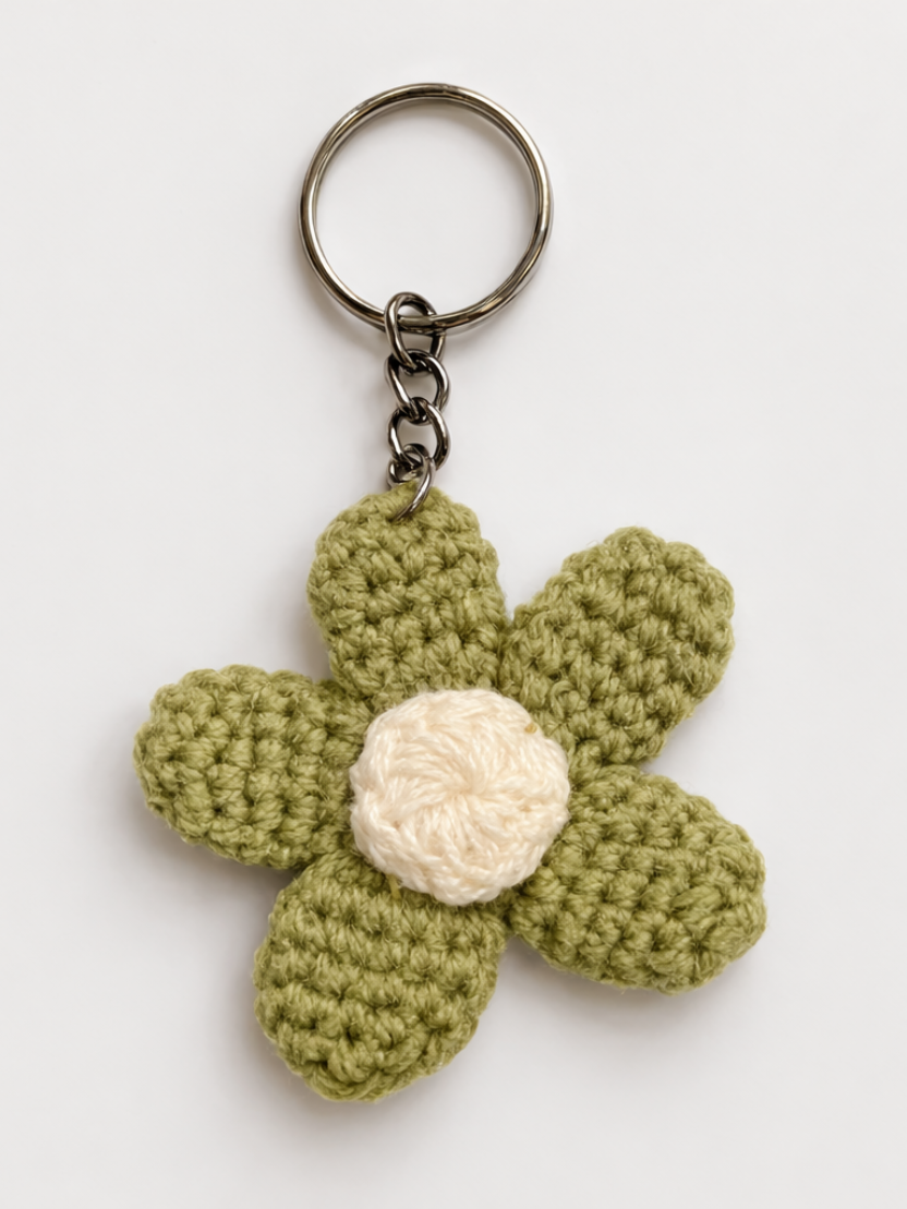Sthula's Handmade Green Wool Flower Keychain