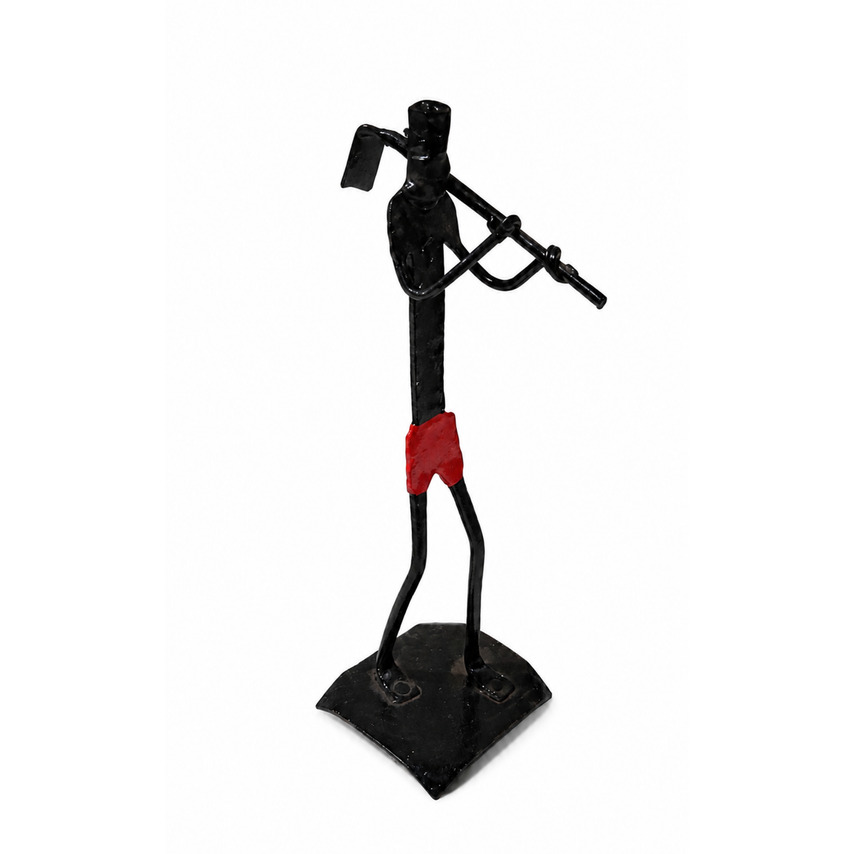 Sthula's Handmade Black and Red Metal Flute Player Figurine