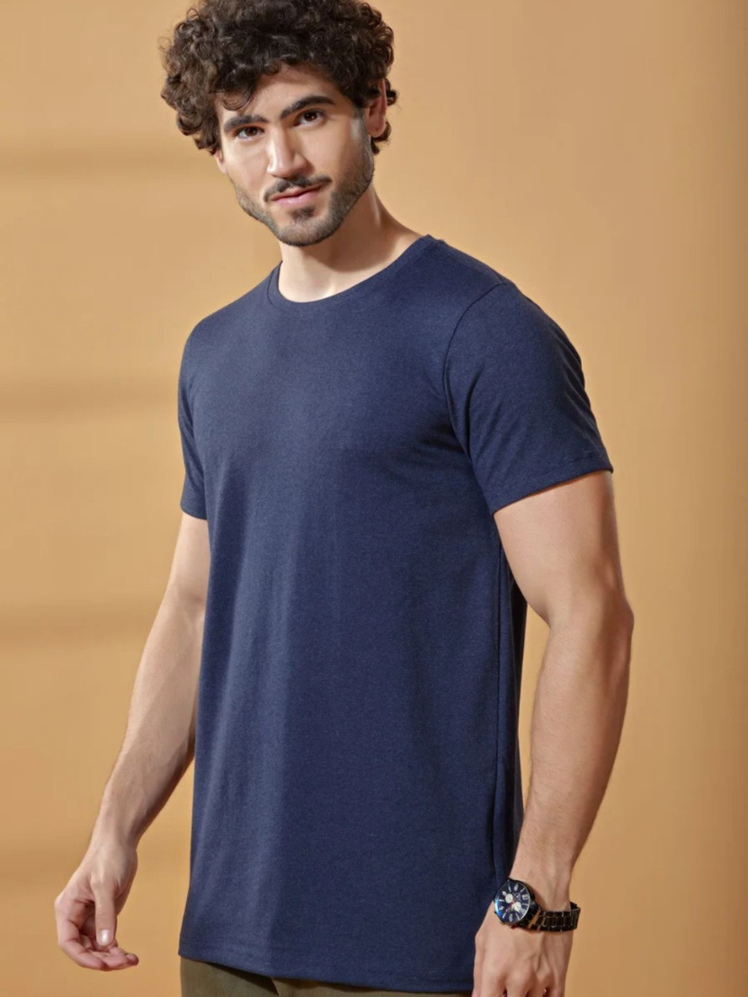 Sthula's Men Dark Blue Cotton T-Shirt
