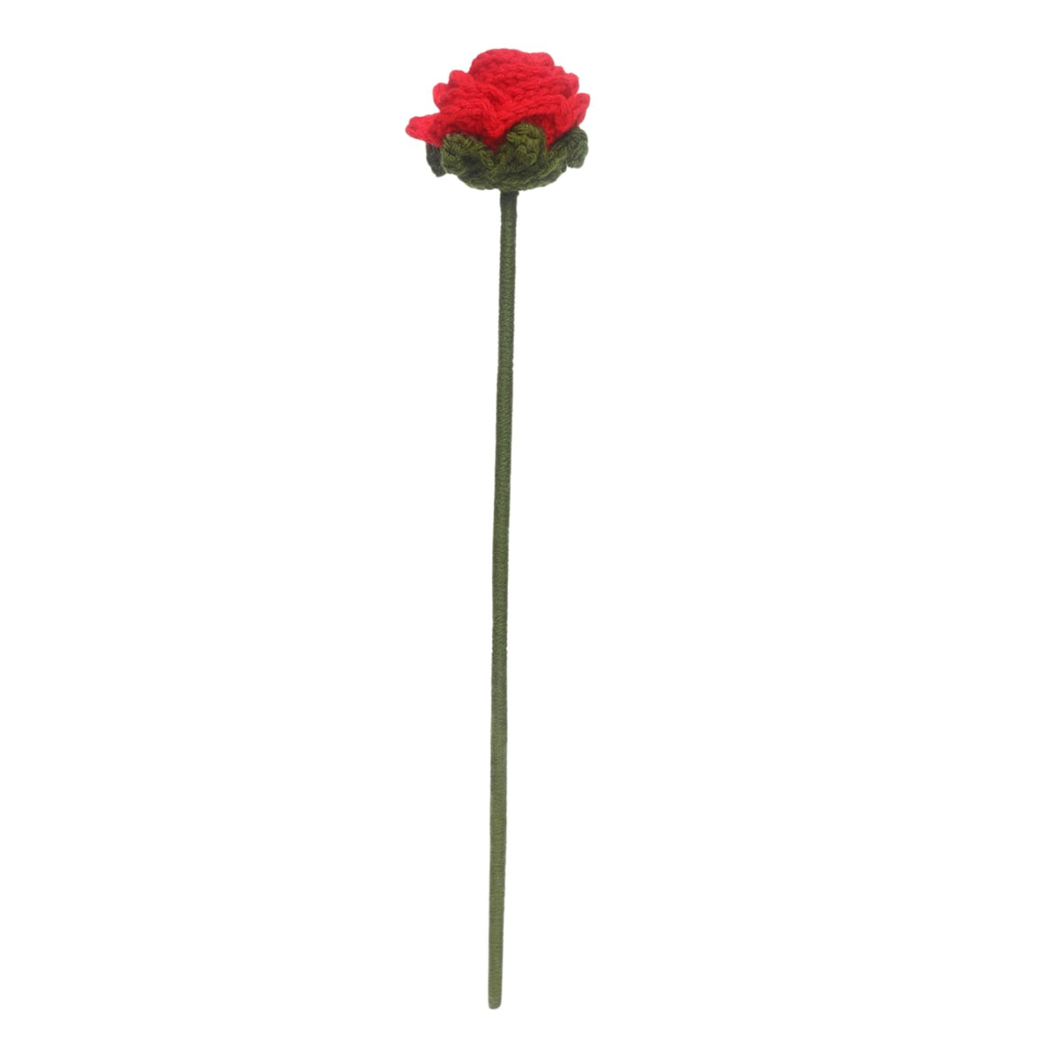 Sthula's Handmade Crochet Red Rose Flower with Green Stem