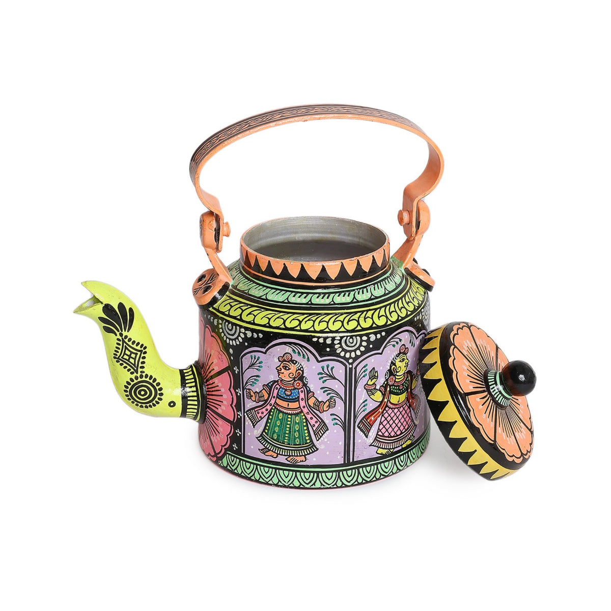 Sthula's Traditional Hand-Painted Metal Tea Kettle Decorative Showpiece – Colorful Indian Art