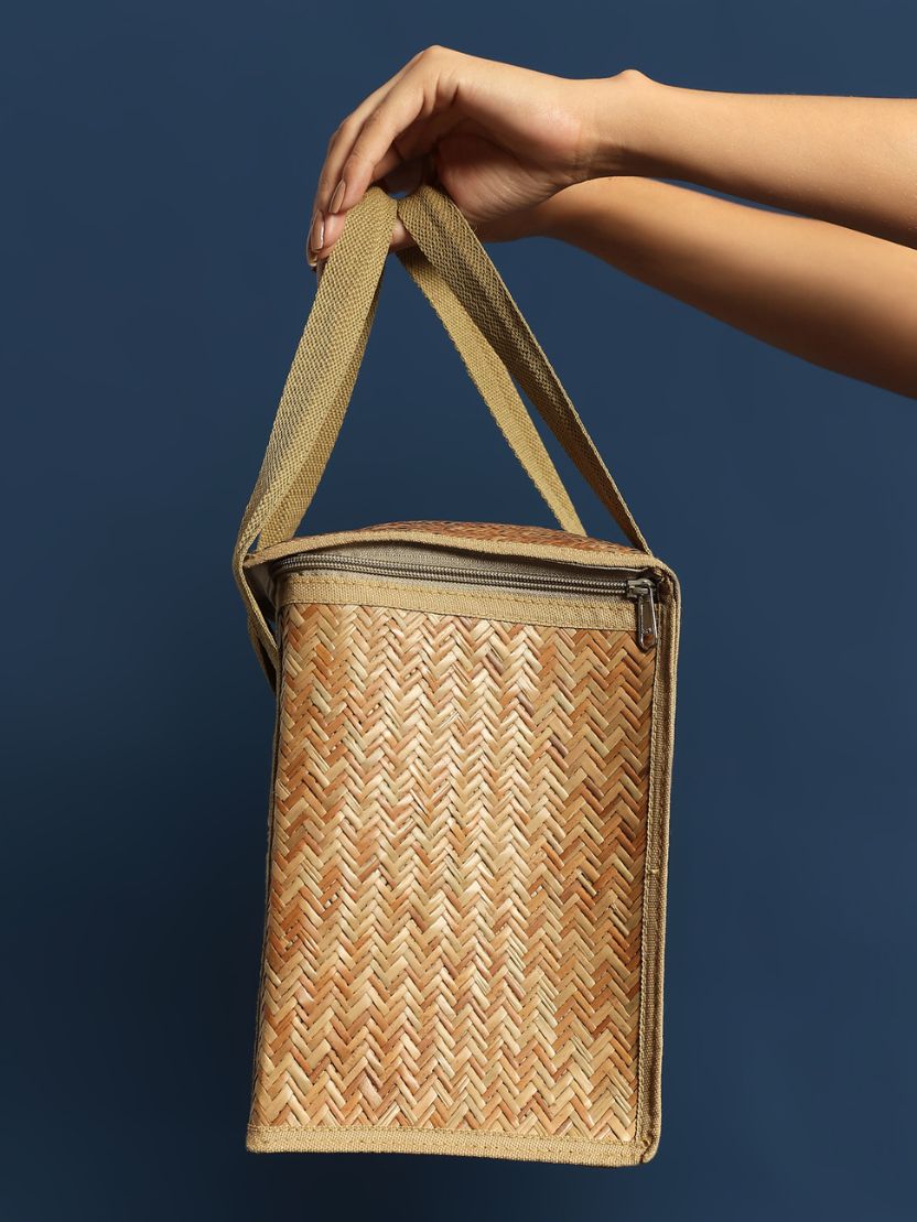 Sthula's Handcrafted Jute Lunch Bag with Zipper Pocket
