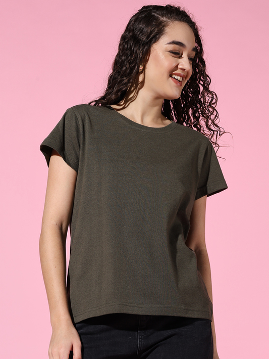 Sthula's Women Green Melanch Cotton T-Shirt