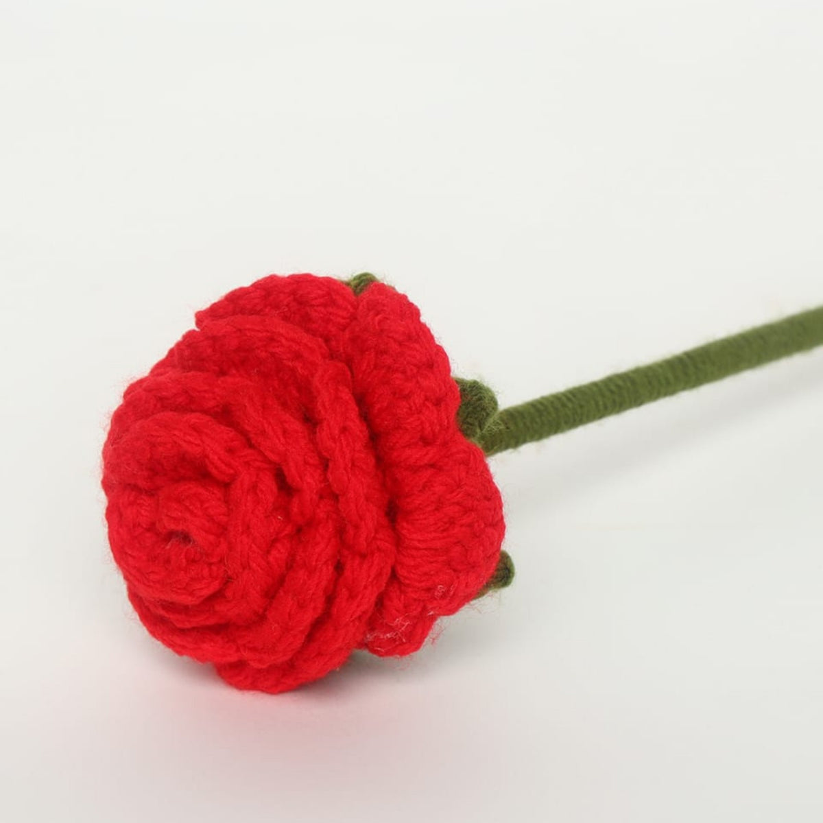 Sthula's Handmade Crochet Red Rose Flower with Green Stem