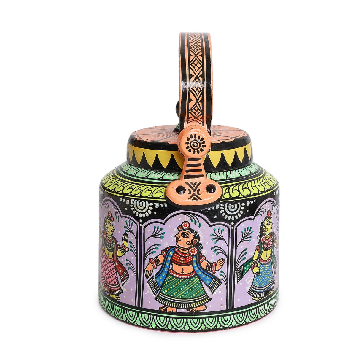 Sthula's Traditional Hand-Painted Metal Tea Kettle Decorative Showpiece – Colorful Indian Art