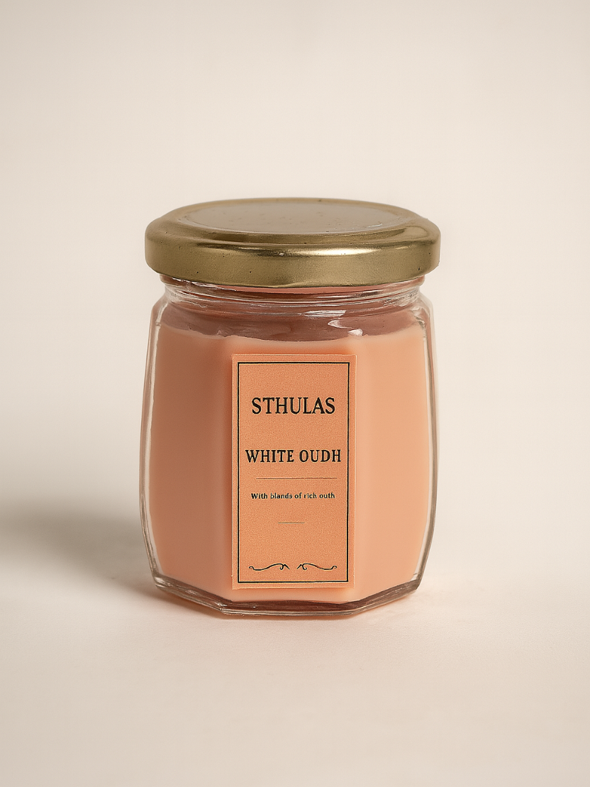 Sthula's Handcrafted White Oudh Soy Wax Candle