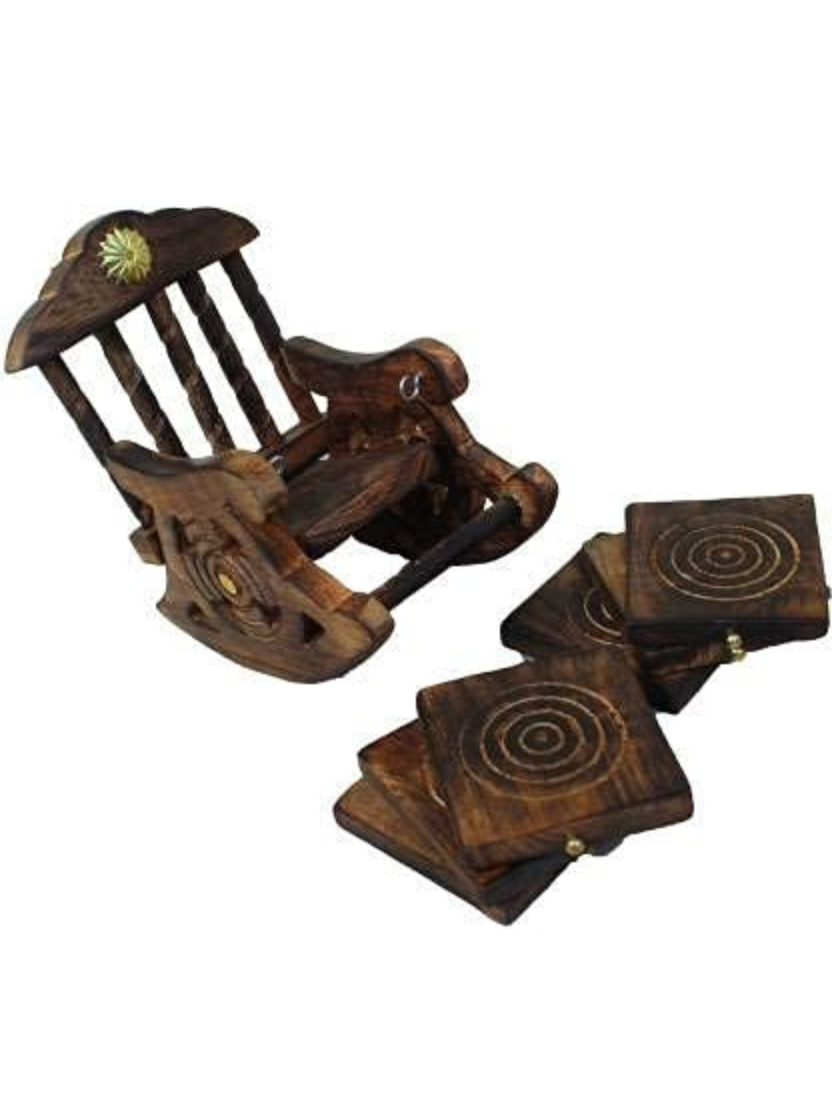 Sthula's Brown Wooden Chair Coaster Set