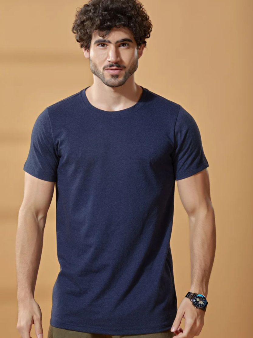 Sthula's Men Dark Blue Cotton T-Shirt