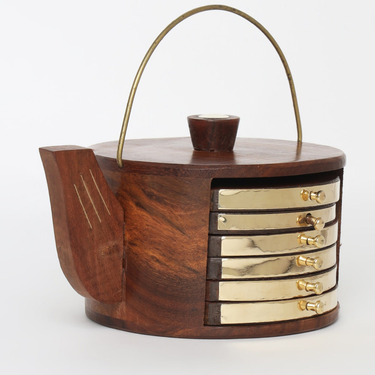 Sthula's Handmade Wooden Brown Decorative Teapot Organizer