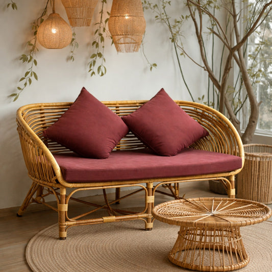 sthula's Rattan Cane 2 Seater Sofa – Natural Brown Woven Wooden Sofa