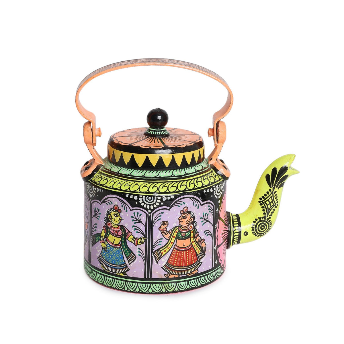 Sthula's Traditional Hand-Painted Metal Tea Kettle Decorative Showpiece – Colorful Indian Art