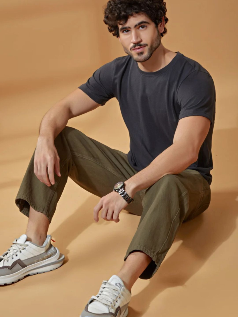 Sthula's Men Black Melange Cotton T-Shirt