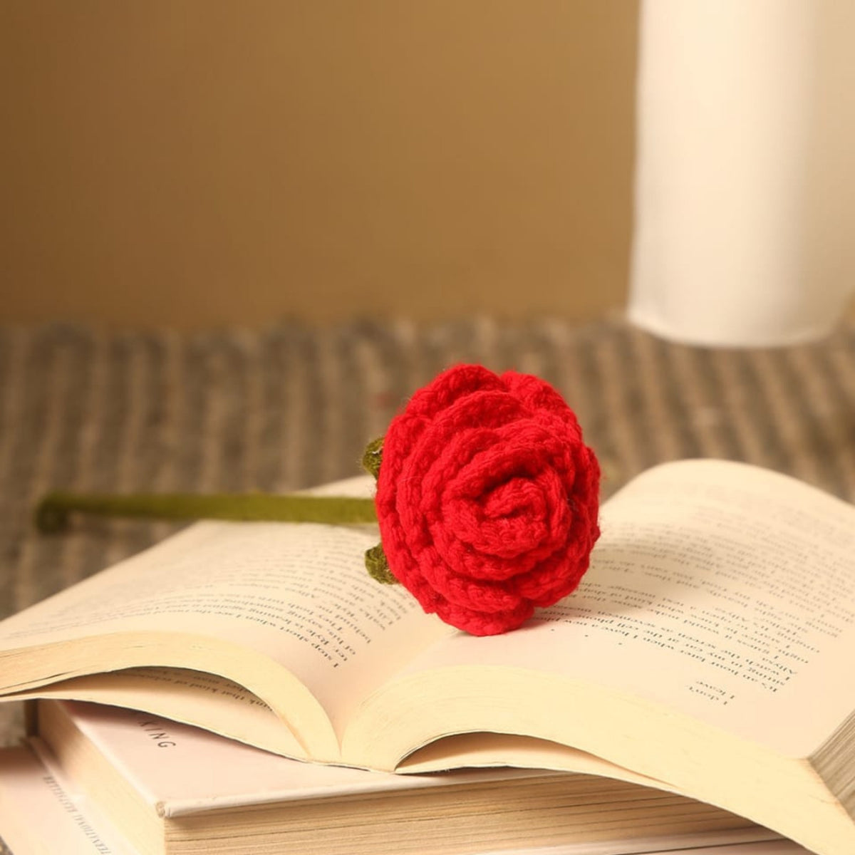 Sthula's Handmade Crochet Red Rose Flower with Green Stem