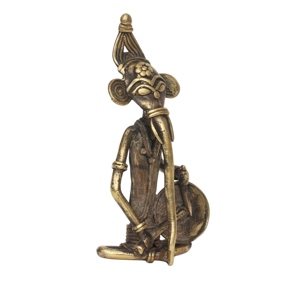 Sthula's Antique Brass Tribal Musician Figurine