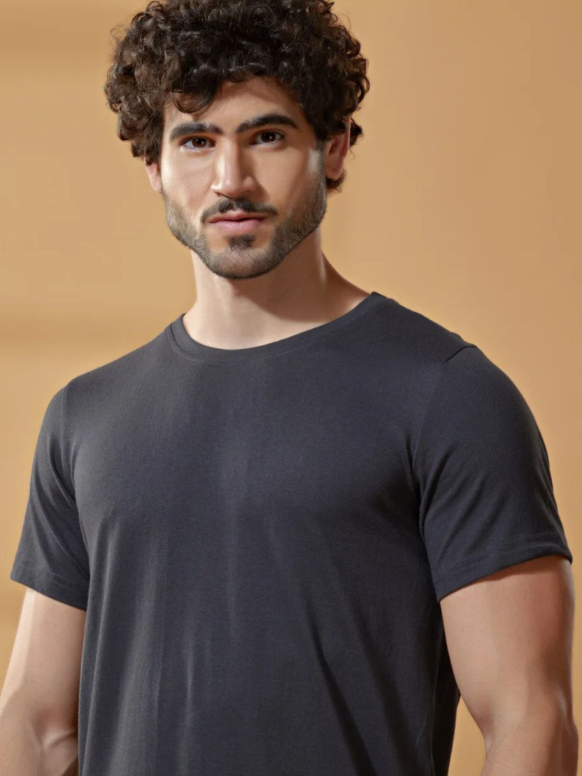 Sthula's Men Black Melange Cotton T-Shirt