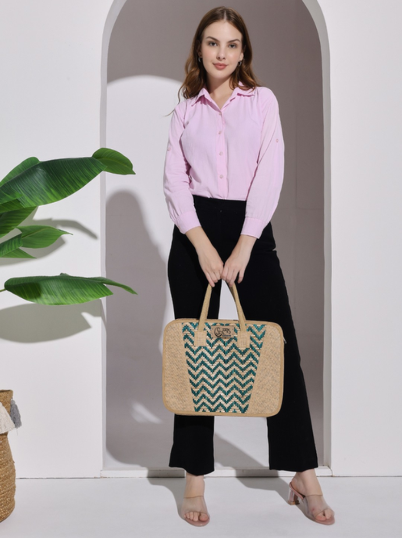 Sthula's Handcrafted Green Jute Laptop Bag