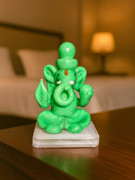 Sthula's Handcrafted Green Lord Ganesha Idol Showpiece