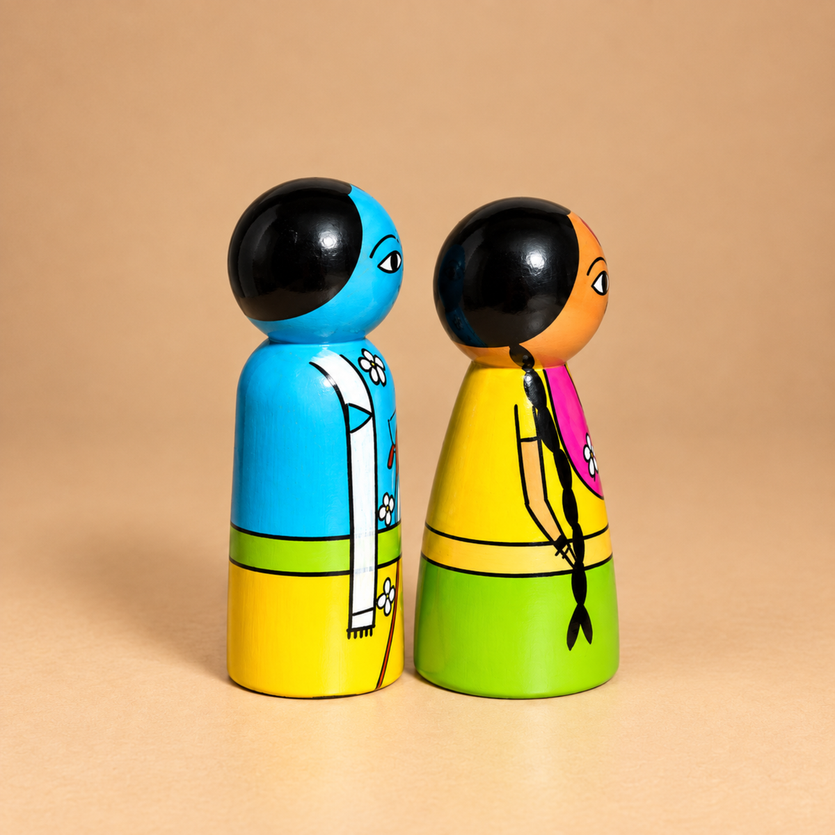 Sthula's Multicolor Wooden Traditional Couple Doll Set
