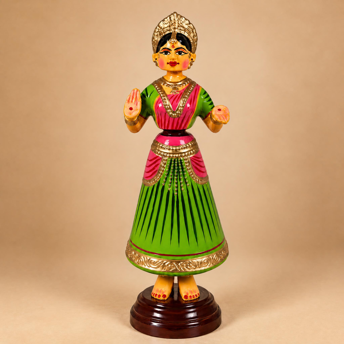 Sthula's Green Pink Wooden Traditional Dancing Doll