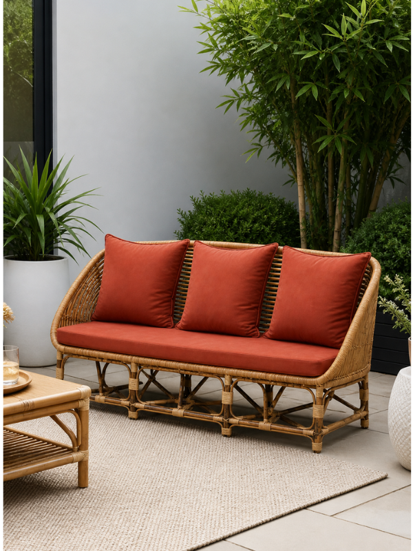 Sthula's Natural Brown Handmade Rattan 3 Seater Sofa | Premium Cane Furniture