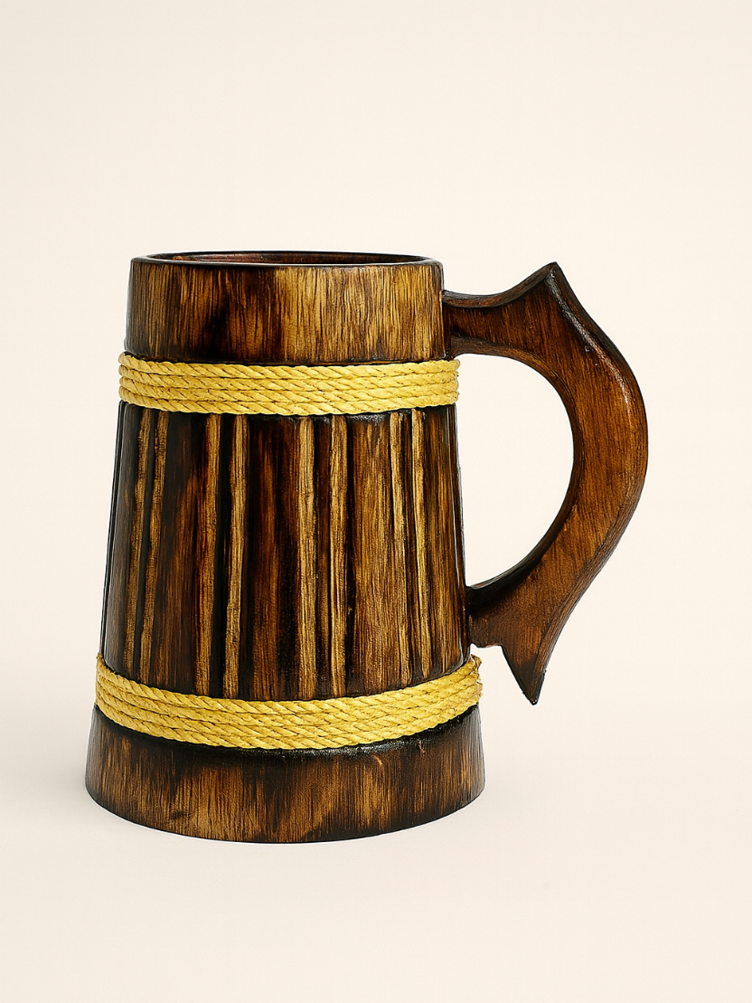 Sthula's Handcrafted Brown Wooden Drinking Mug with Rope Design
