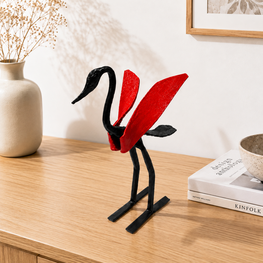 Sthula's Handmade Black and Red Metal Swan Figurine