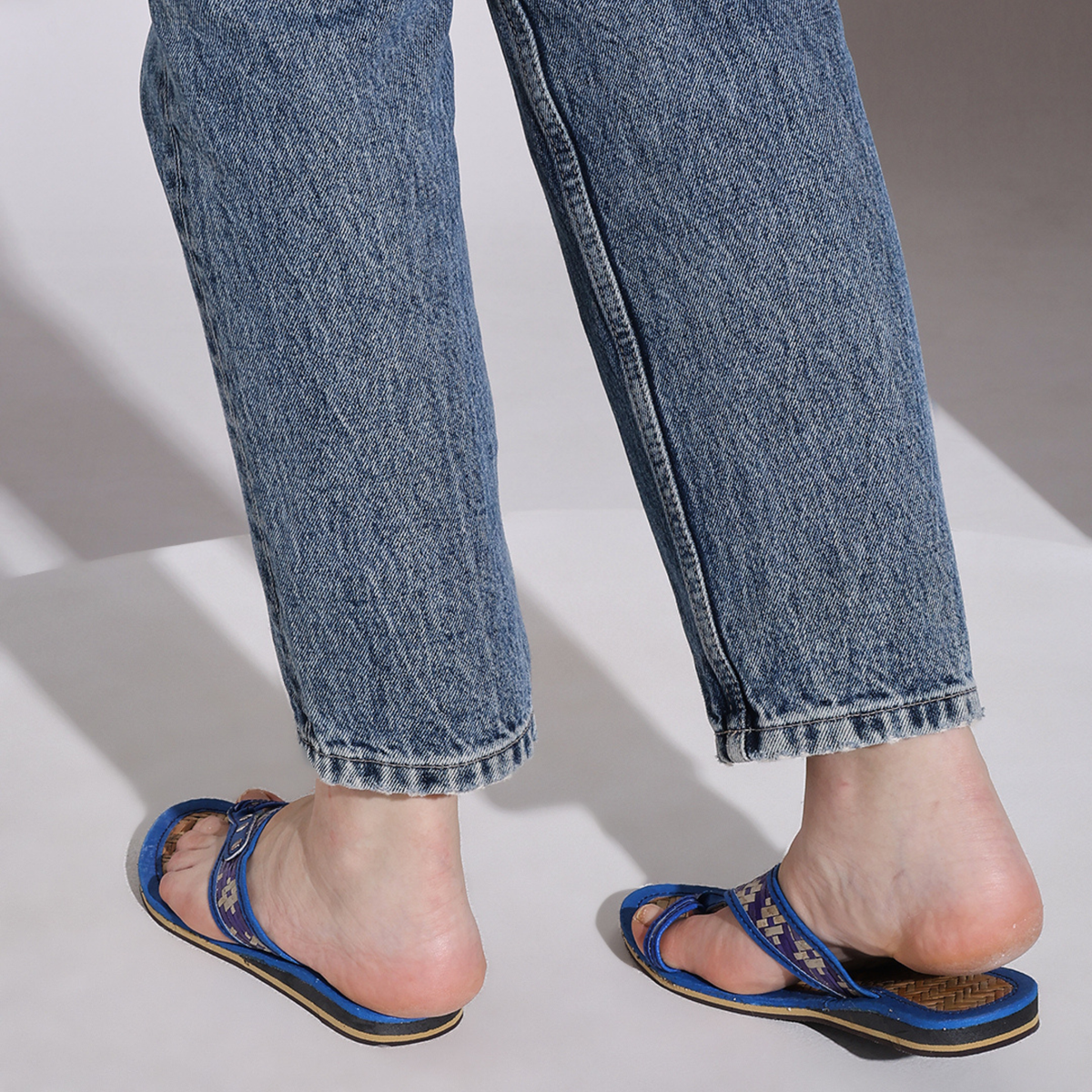 Sthula's Women’s Woven Toe Loop Flat Sandals – Blue