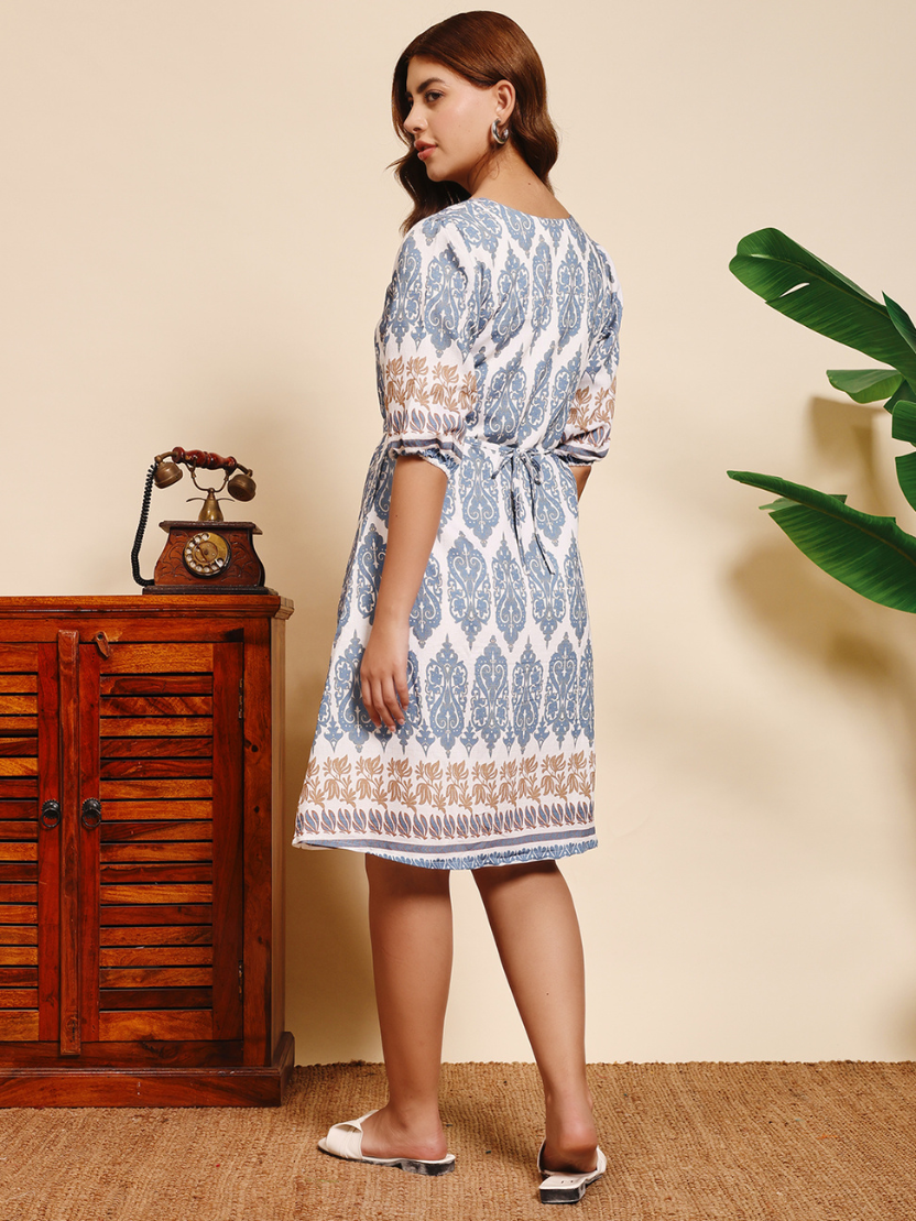 Sthula's Women’s Blue Printed Fit & Flare Dress