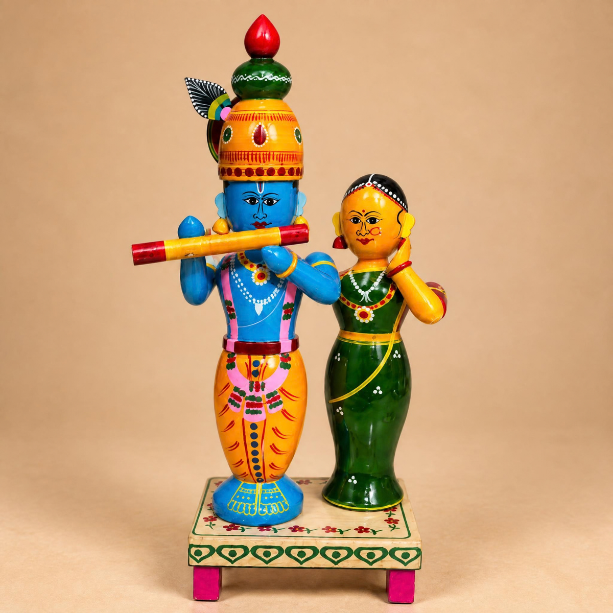 Sthula's Multicolor Wooden Krishna Radha Decorative Showpiece