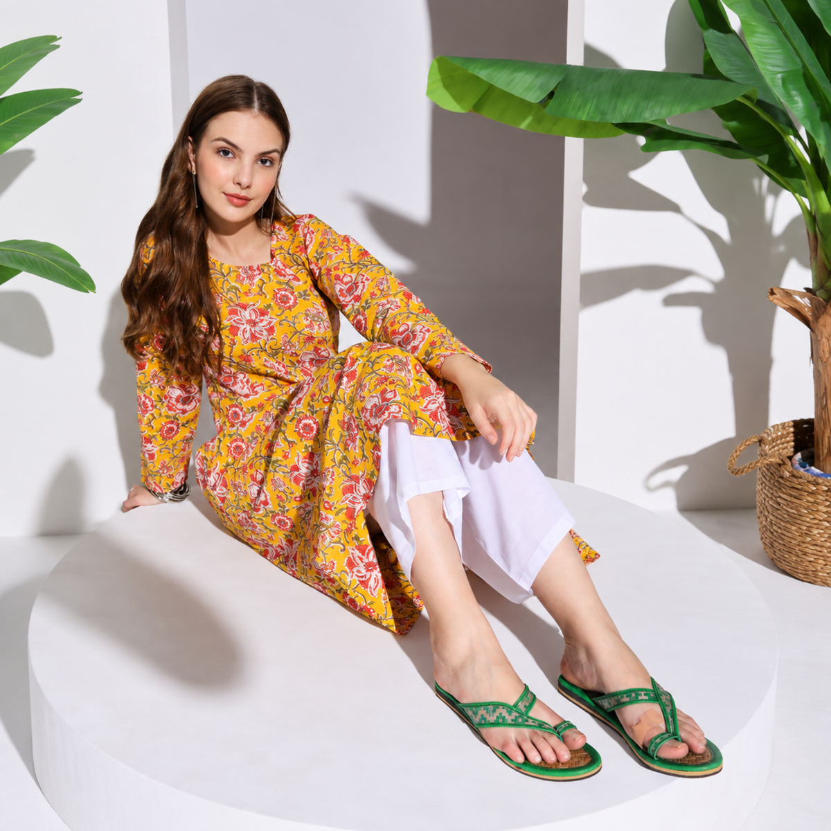 Sthula's Women’s Woven Toe Loop Flat Sandals – Green, Synthetic