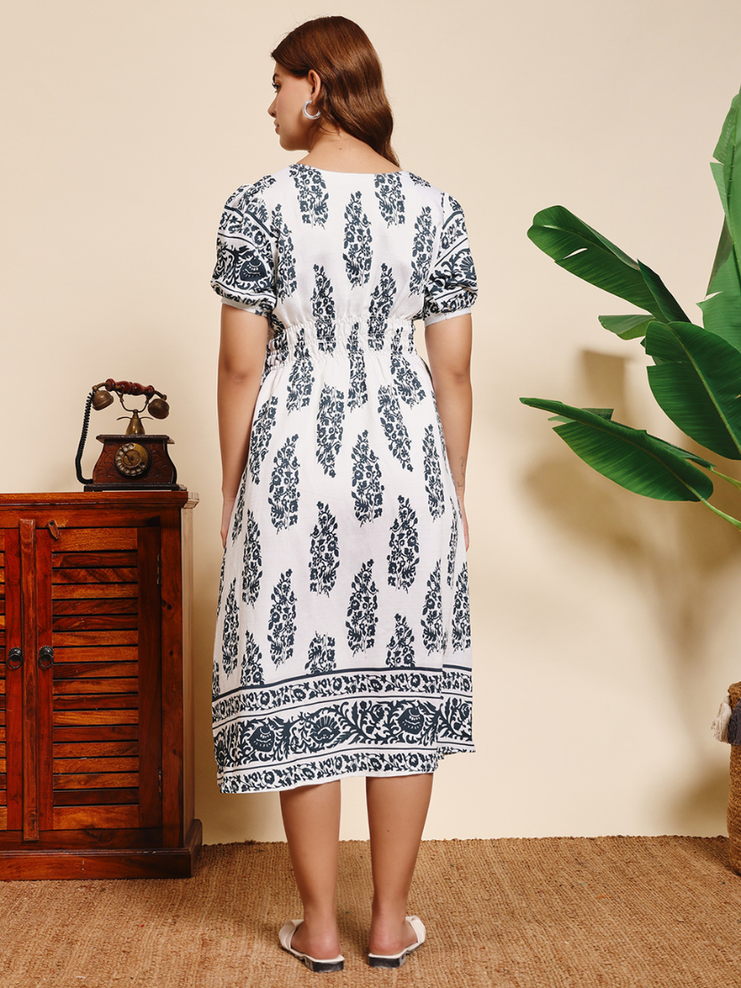 Sthula's White Cotton Printed Midi Dress