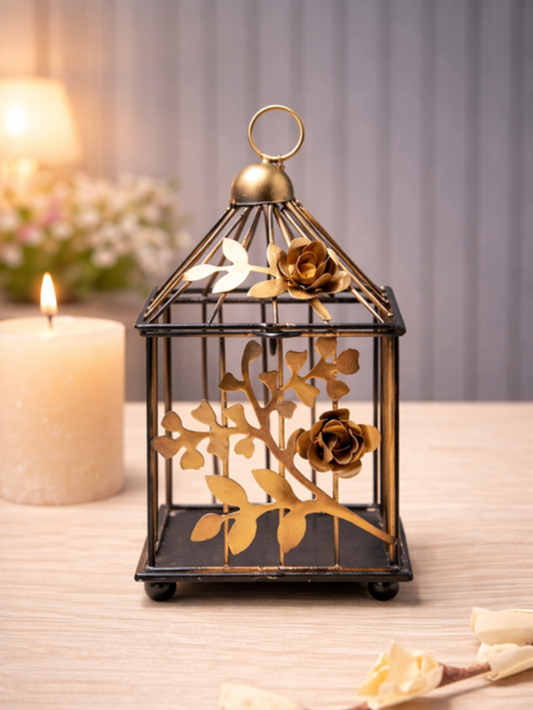 Sthula's Handcrafted Golden Floral Metal Lantern