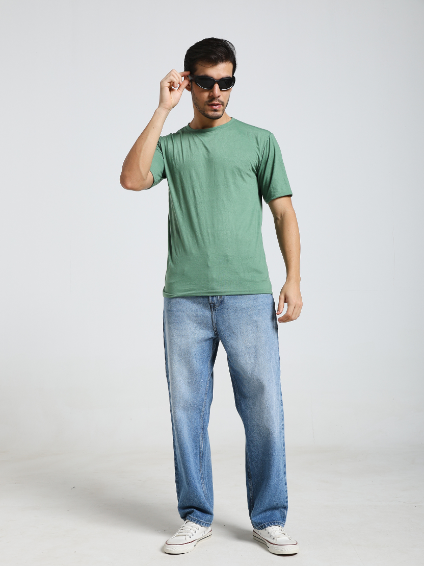 Sthula's Men Baggy Green Cotton T-Shirt