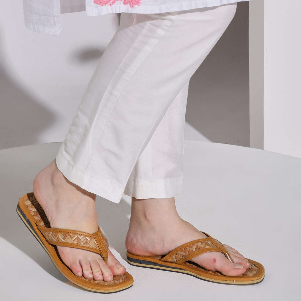 Sthula's  Women’s Woven Strap Flat Sandals – Tan, Synthetic