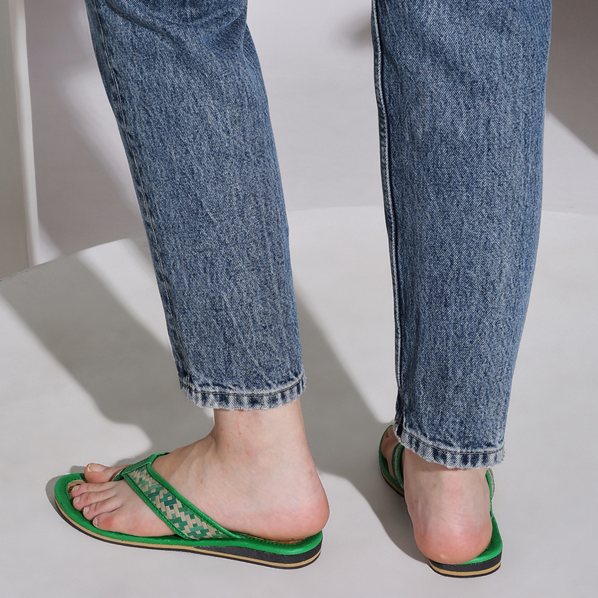 Sthula's Women’s Woven Toe Loop Flat Sandals – Green, Synthetic