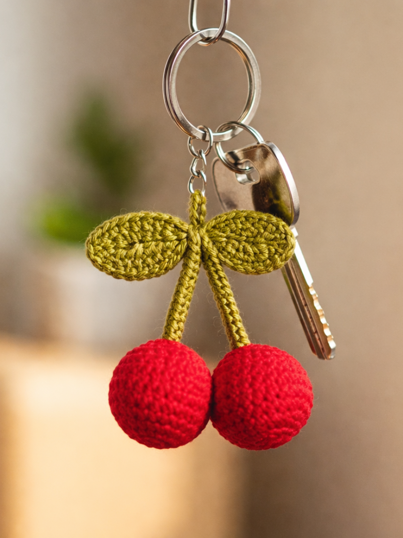 Sthula's Handmade Red Cherry Wool Keychain