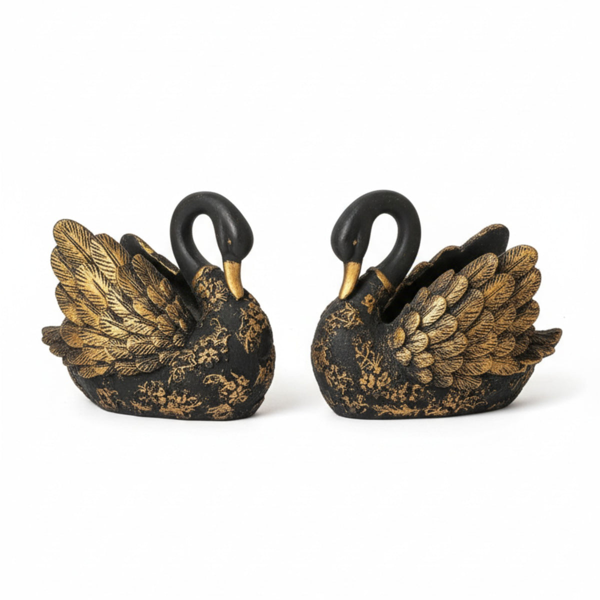 Sthula's  Black & Gold Swan Decorative Showpiece Set – Elegant Bird Figurines