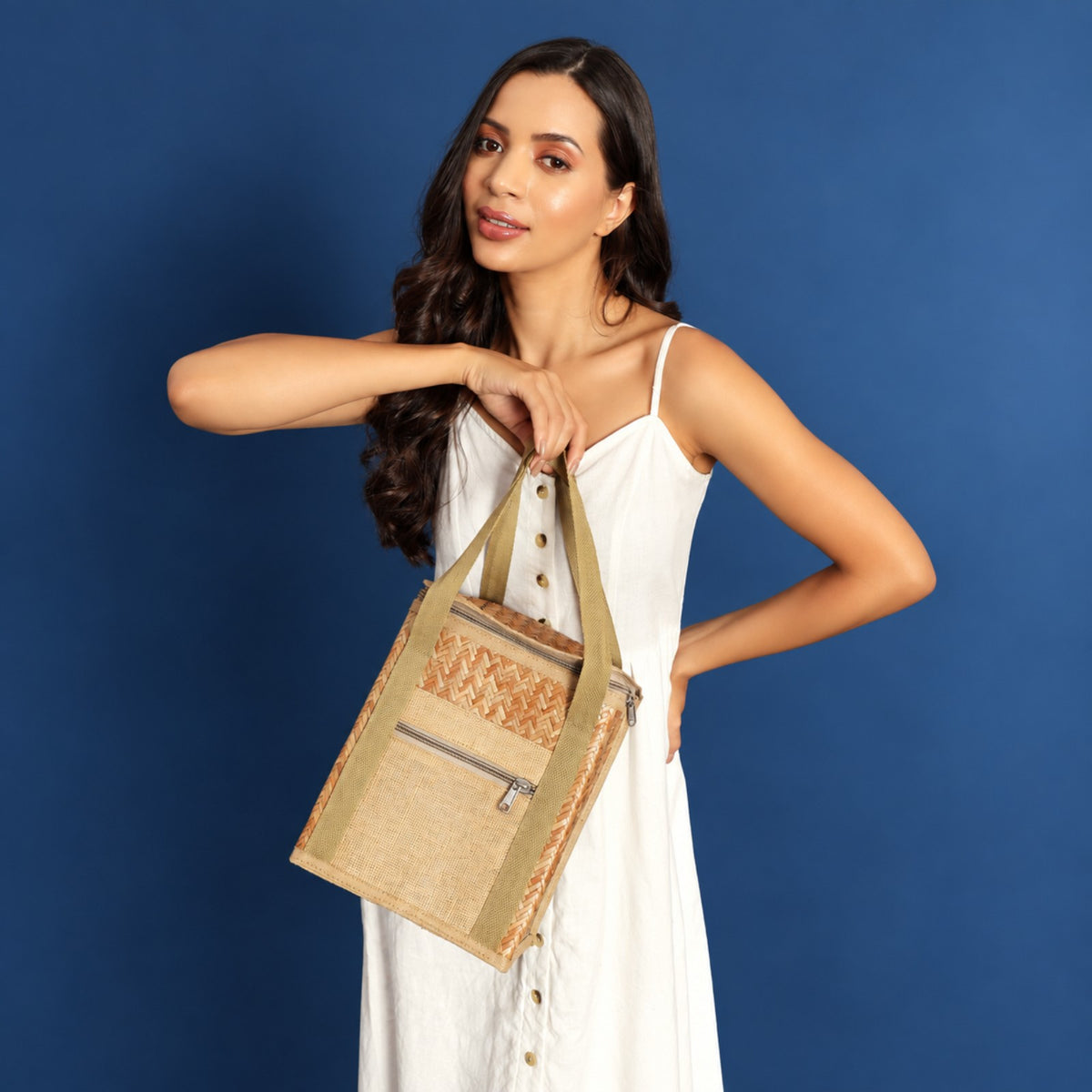 Sthula's Handcrafted Woven Lunch Bag – Natural Jute & Cane Insulated Lunch Tote