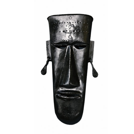 Sthula's Handmade Black Metal Tribal Face Wall Mask