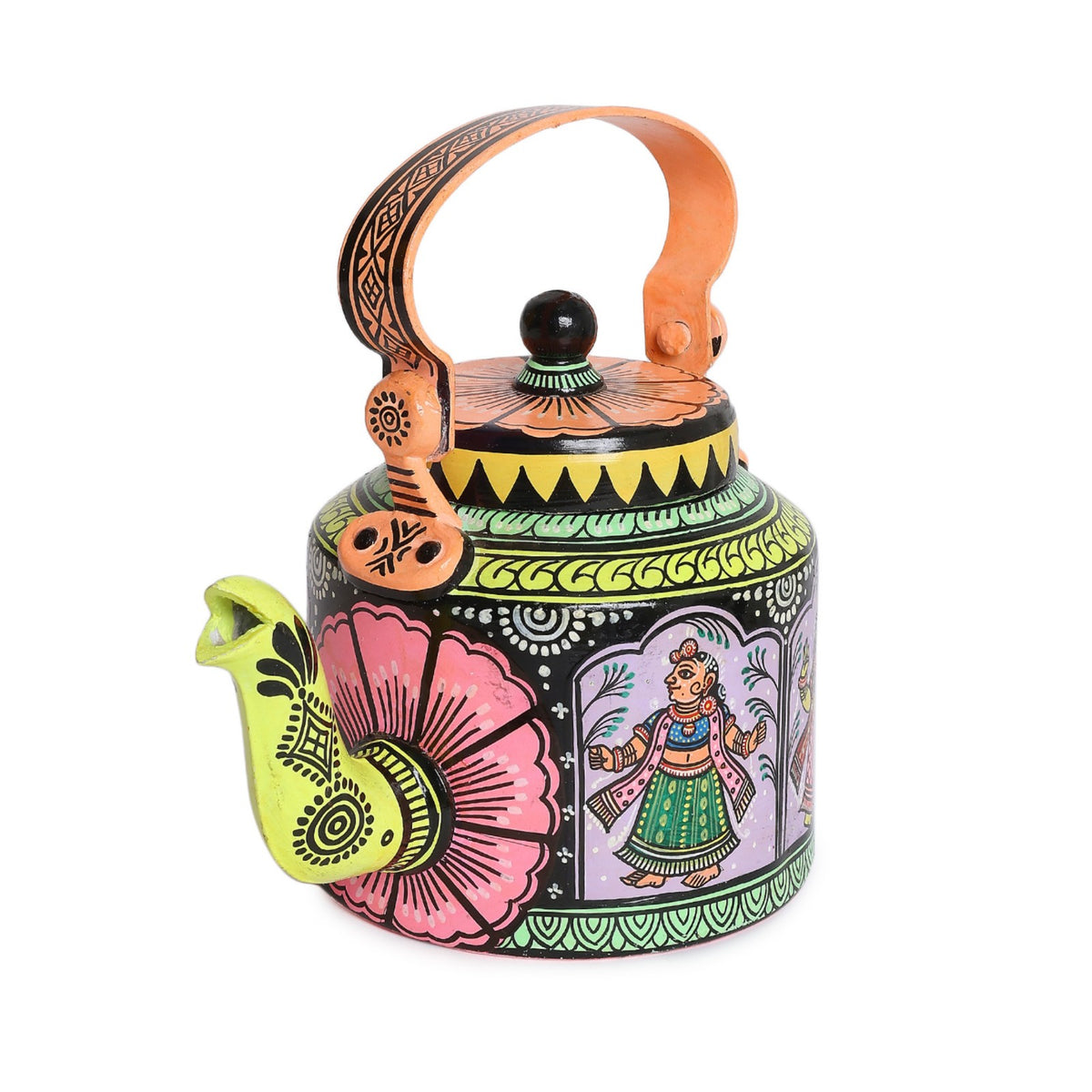Sthula's Traditional Hand-Painted Metal Tea Kettle Decorative Showpiece – Colorful Indian Art