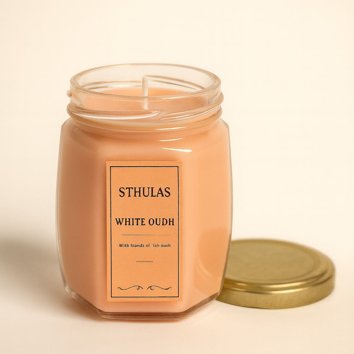 Sthula's White Oudh Scented Candle – Peach Glass Jar
