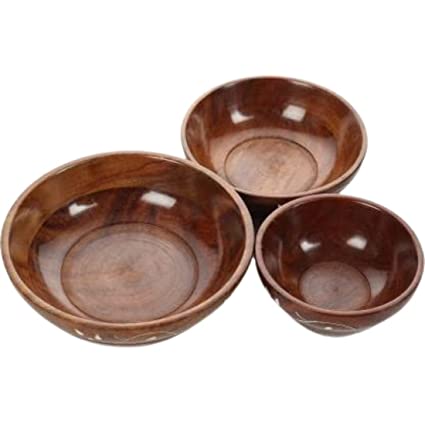 Sthula's Handcrafted Brown Wooden Serving Bowl Set