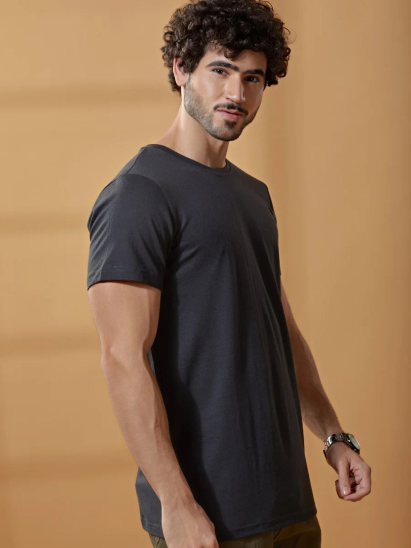 Sthula's Men Black Melange Cotton T-Shirt