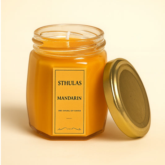 Sthula's Mandarin Scented Candle – Orange Glass Jar