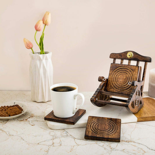 Sthula's Handmade Wooden Rocking Chair Coaster Set